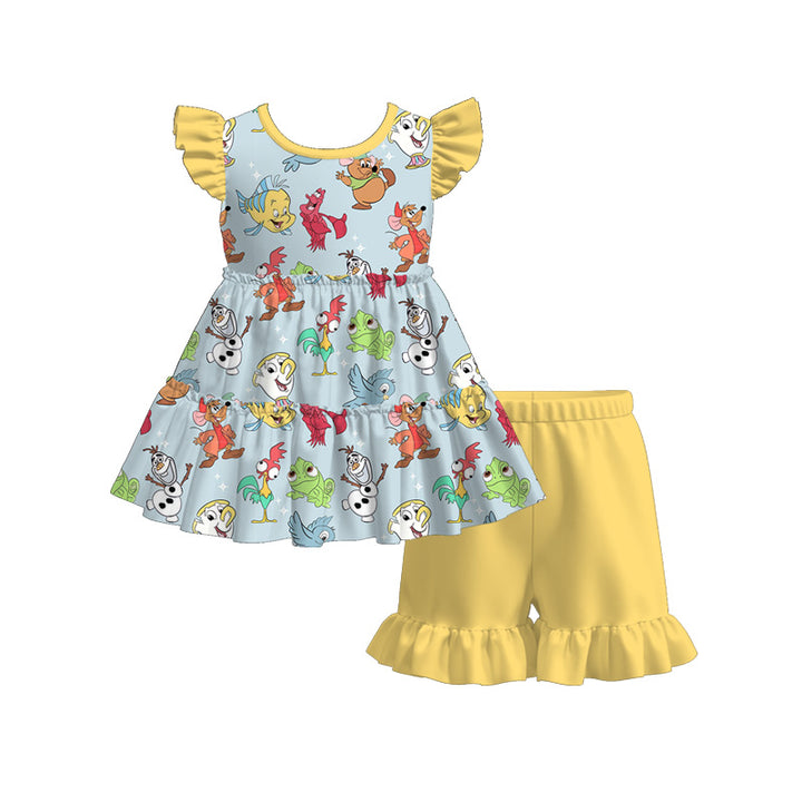 Girls princess ruffle top&short 2pcs set