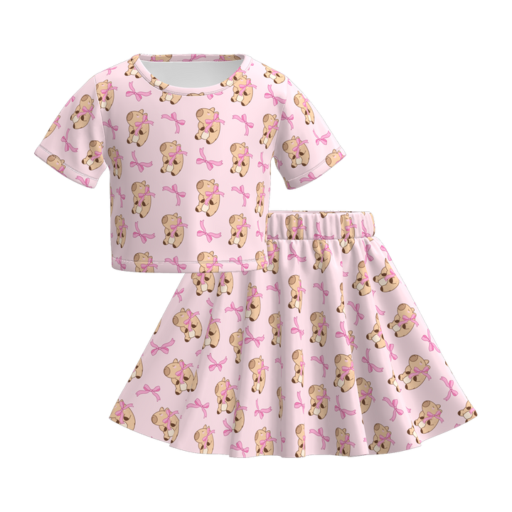 Girls summer cute pet printed tee&skirt set