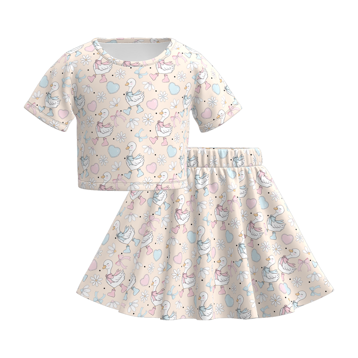 Girls summer cute pet printed tee&skirt set