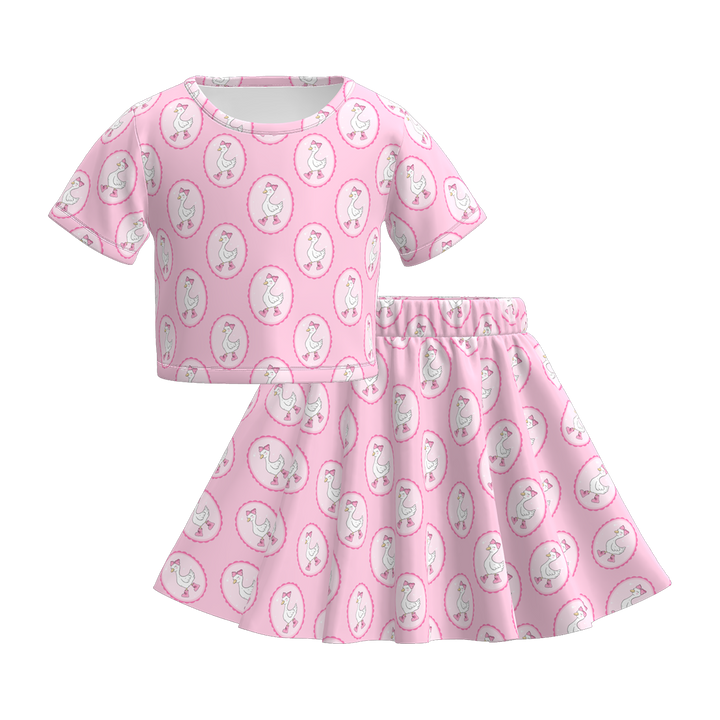 Girls summer cute pet printed tee&skirt set