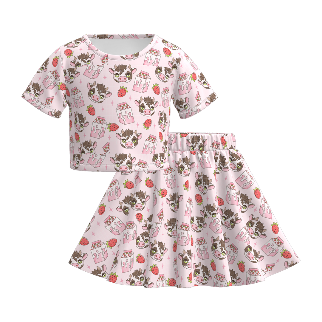 Girls summer cute pet printed tee&skirt set