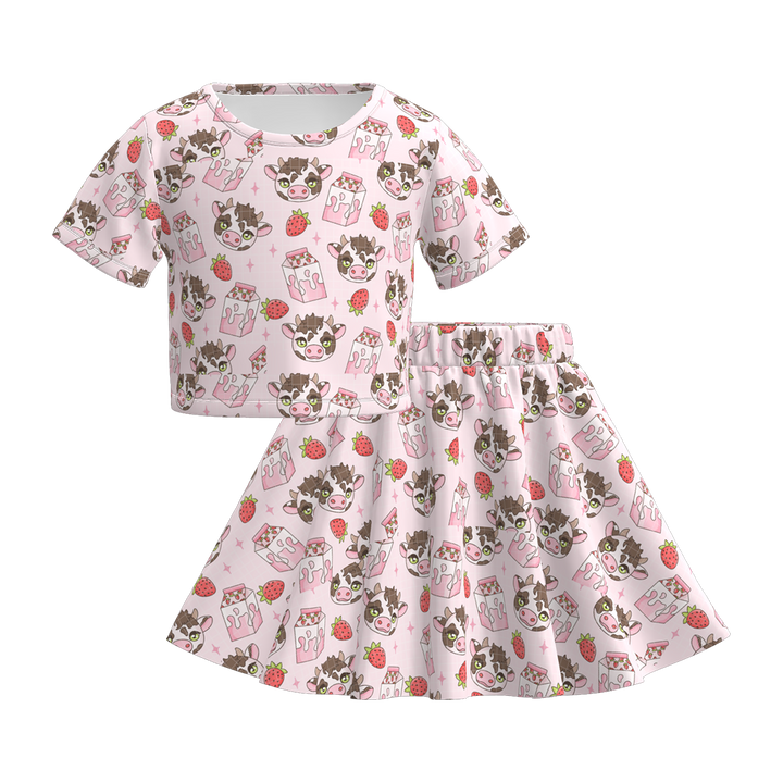 Girls summer cute pet printed tee&skirt set