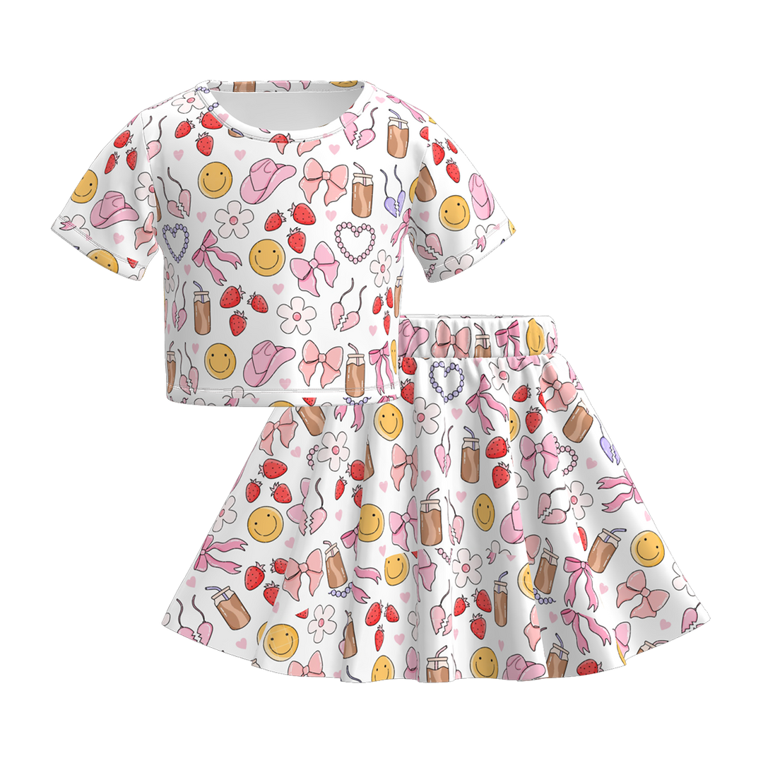 Girls summer butterfly printed tee&skirt set