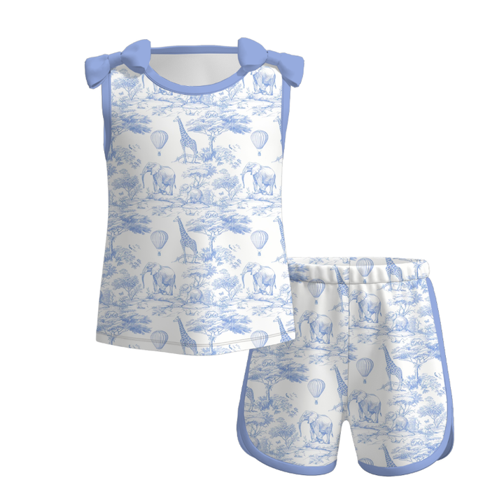Girls bowknot tank top&short 2pcs set