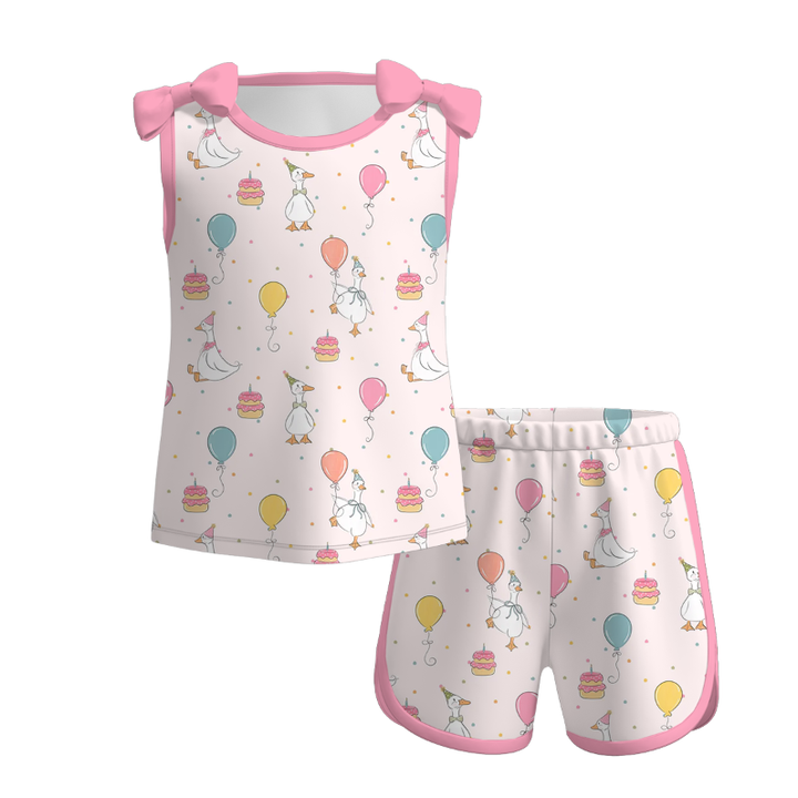 Girls bowknot tank top&short 2pcs set