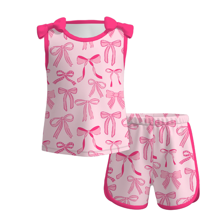 Girls bowknot tank top&short 2pcs set