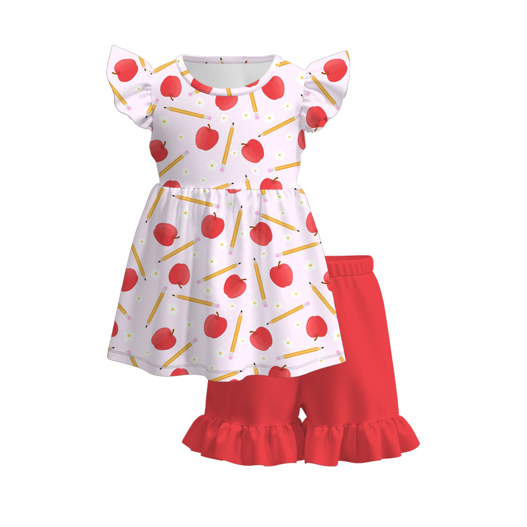 Back to school pink pencil top&ruffle short set