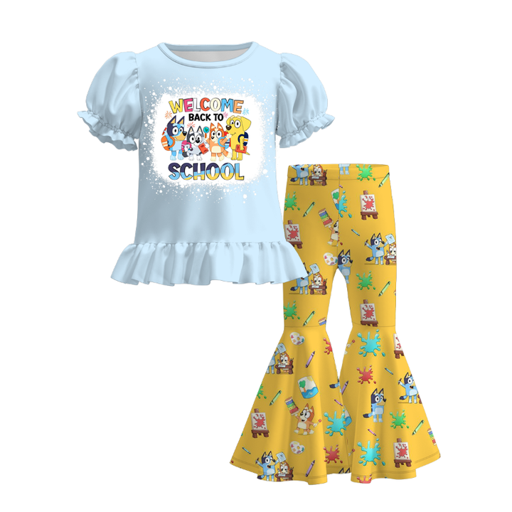 Back to school bluey puff sleeve top&flare pant set