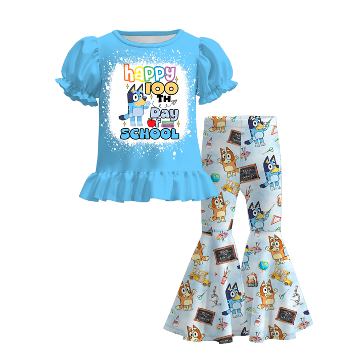 Back to school bluey puff sleeve top&flare pant set
