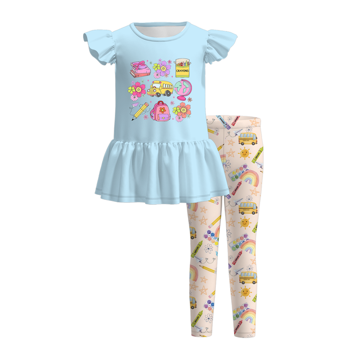 Back to school ruffle dress top&leggings set for girls