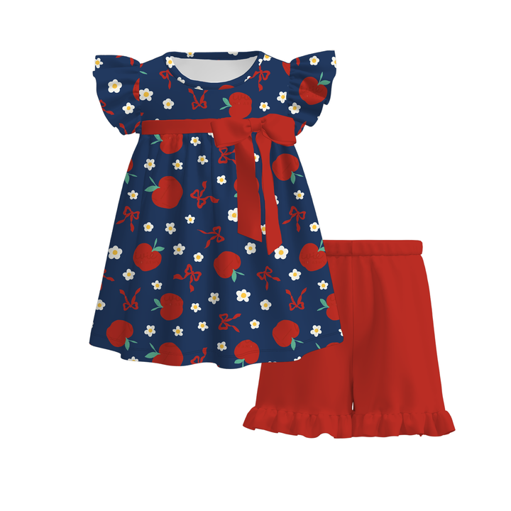 Back to school bowknot top&ruffle short set