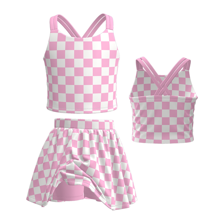 Cross back tank top&culottes skirt set for girls