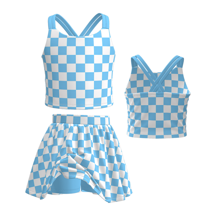 Cross back tank top&culottes skirt set for girls
