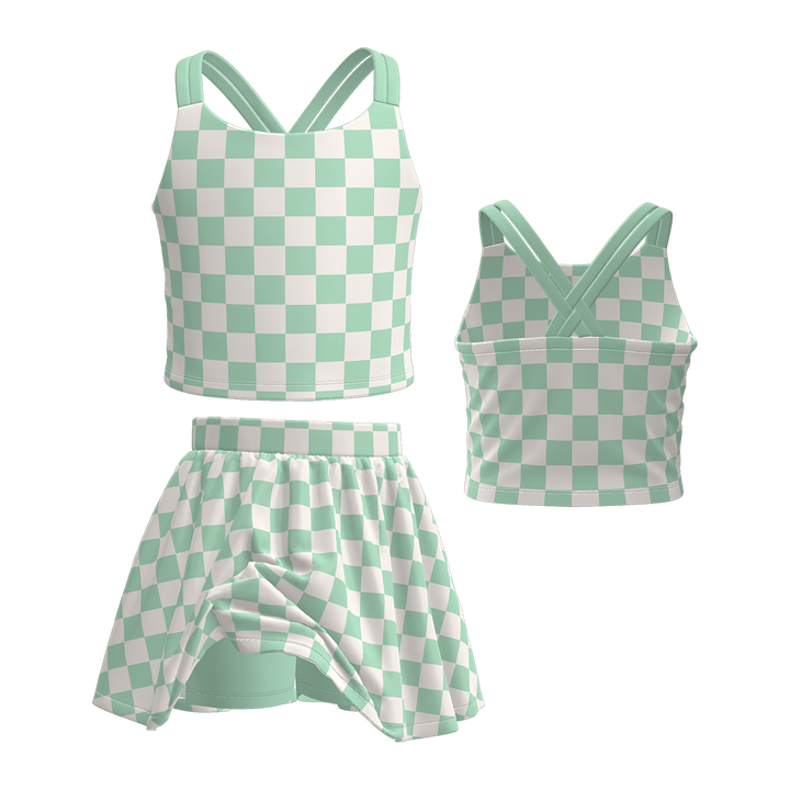 Cross back tank top&culottes skirt set for girls