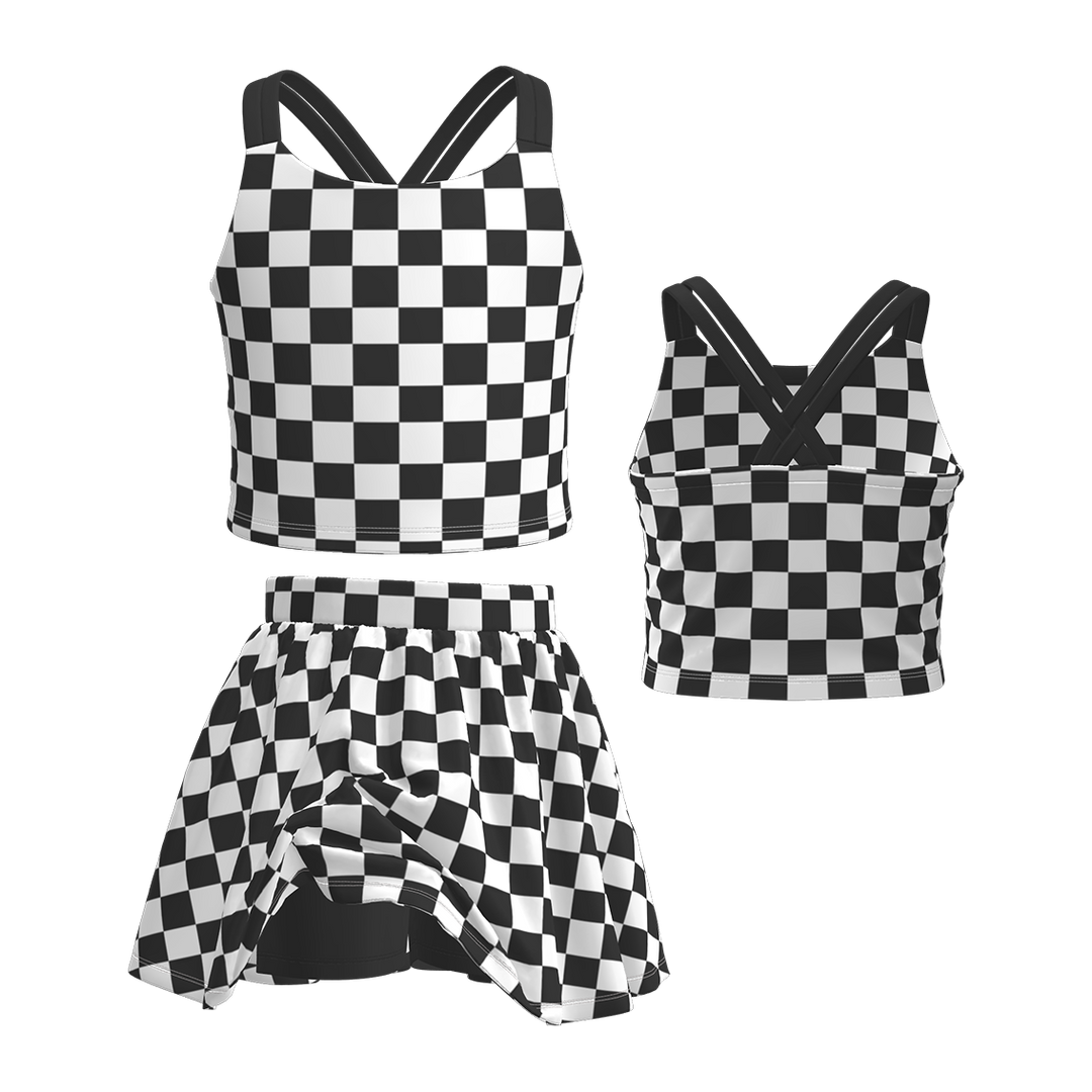 Cross back tank top&culottes skirt set for girls
