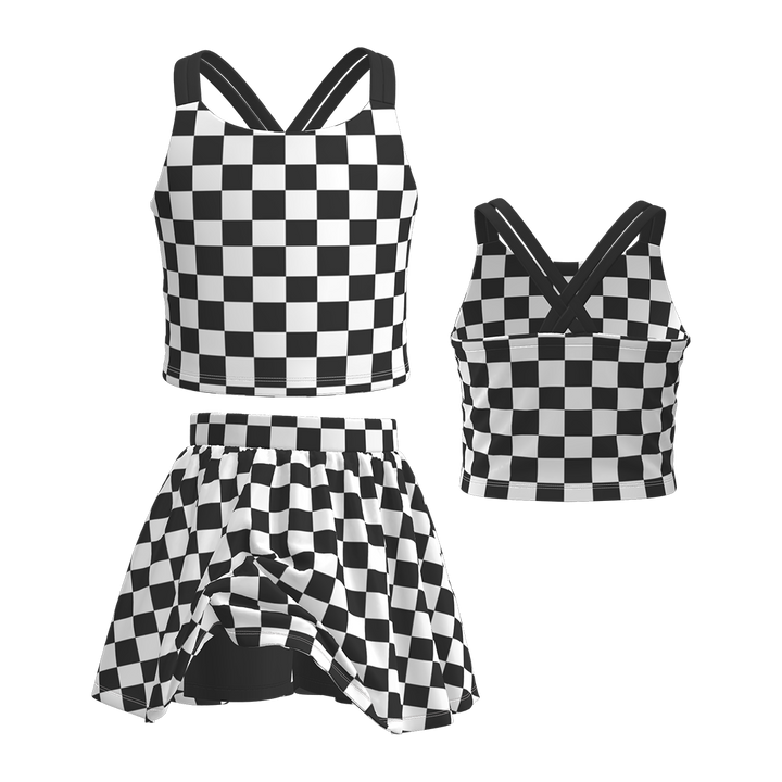 Cross back tank top&culottes skirt set for girls