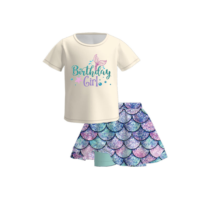 Birthday girls T-shirt&culottes skirt set for girls