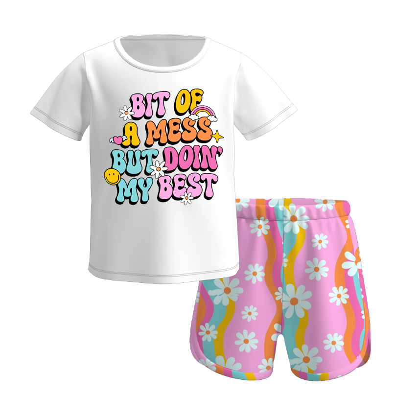 Girls colorful summer T-shirt&short 2pcs set
