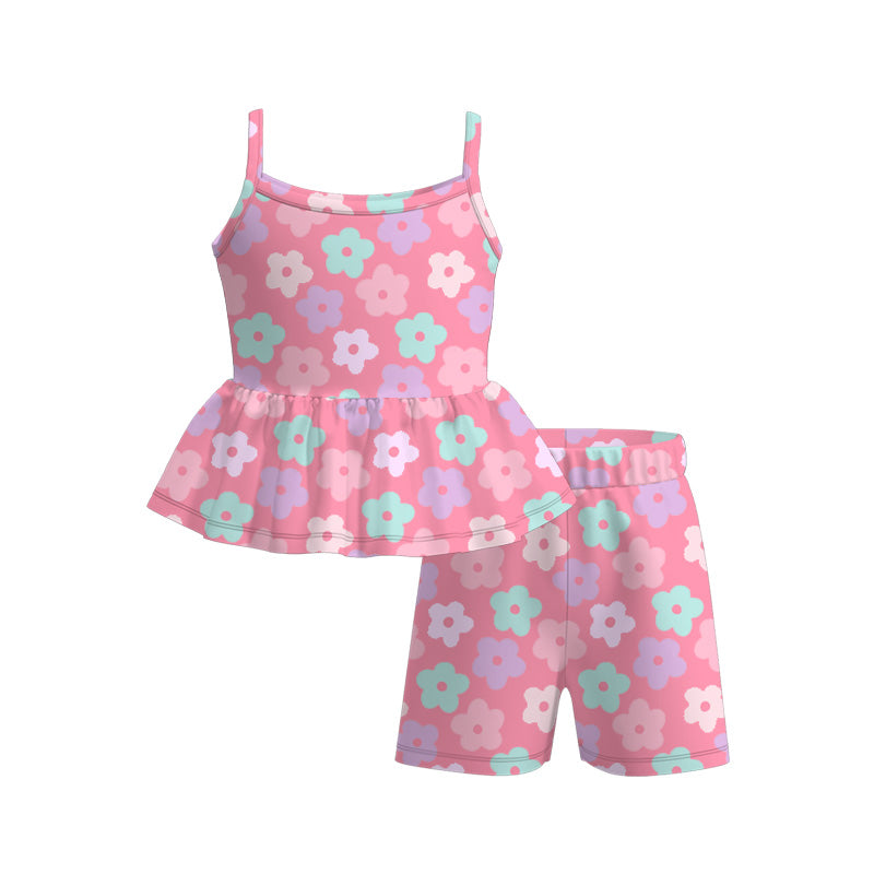 Girls Checkerboard sling ruffle top&short set
