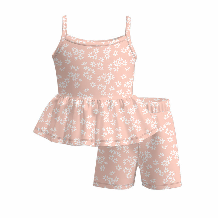Girls Checkerboard sling ruffle top&short set