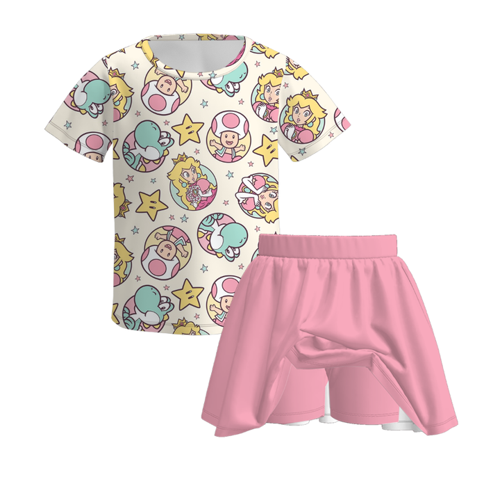 Super Mario World theme printed summer outfit for sisters