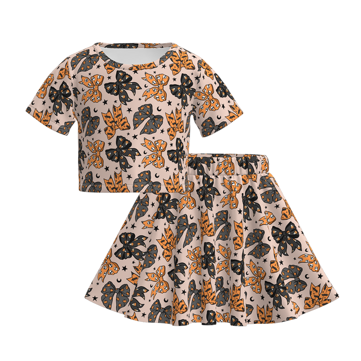 Halloween pumpkin ghost printed skirt set for girls