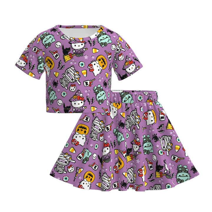 Halloween pumpkin ghost printed skirt set for girls