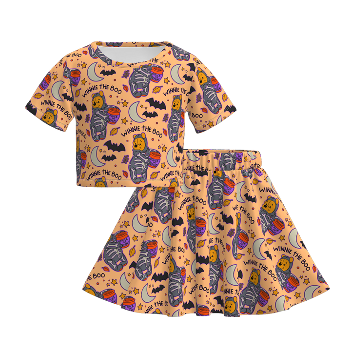Halloween pumpkin ghost printed skirt set for girls