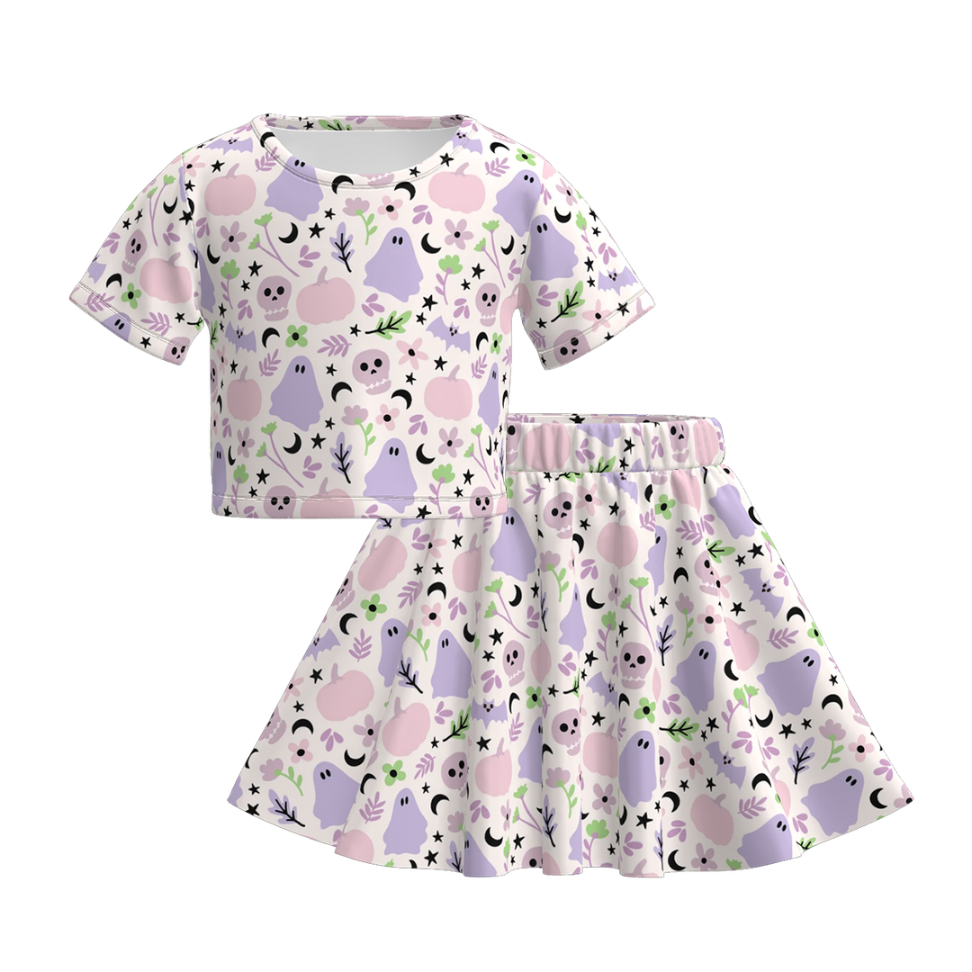 Halloween pumpkin ghost printed skirt set for girls