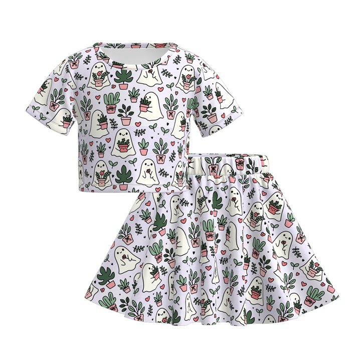 Halloween cartoon themed skirt set for girls