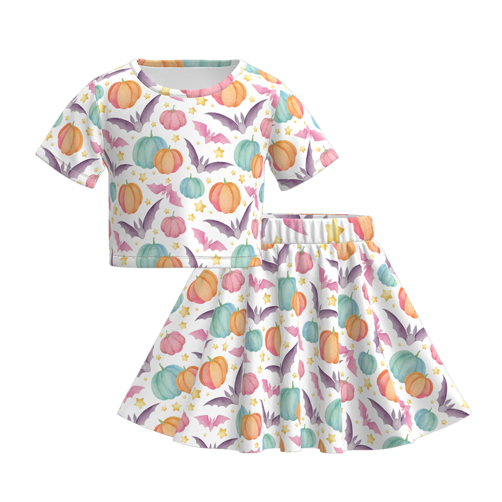 Halloween cartoon themed skirt set for girls