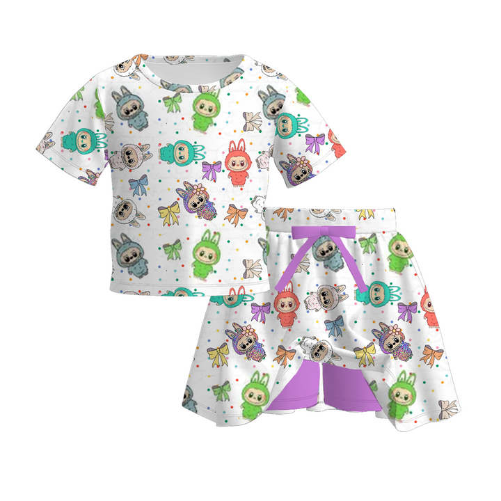 Labubu cute printed t-shirt &skirt culottes set sports suit
