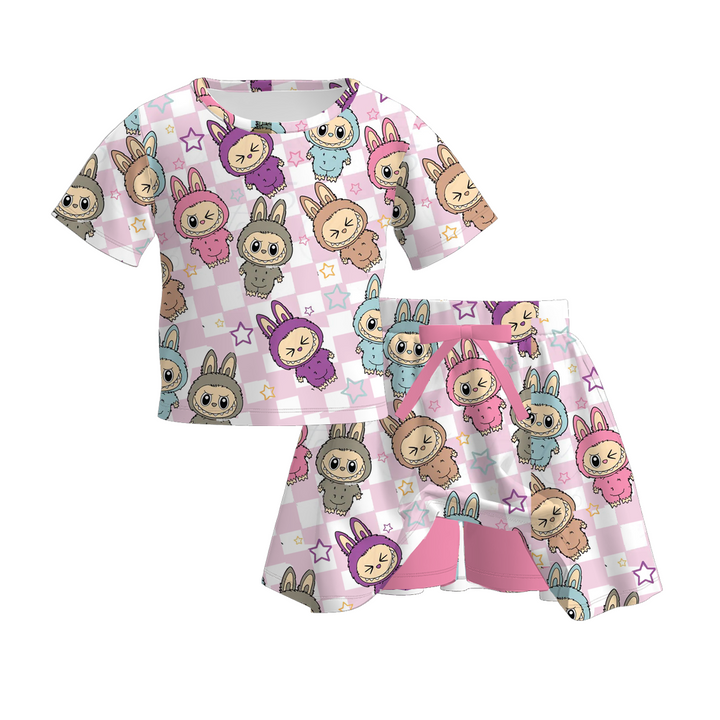 Labubu cute printed t-shirt &skirt culottes set sports suit