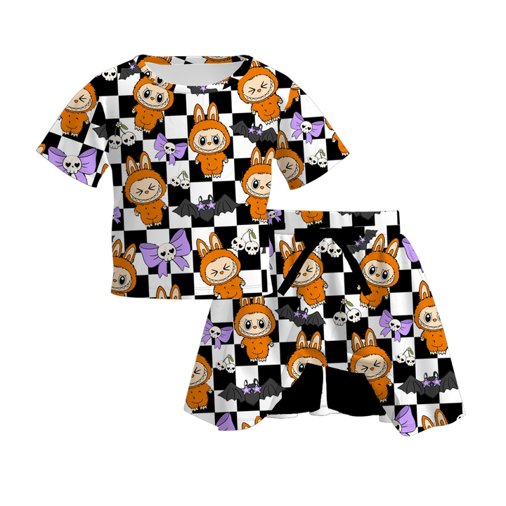 Labubu cute printed t-shirt &skirt culottes set sports suit