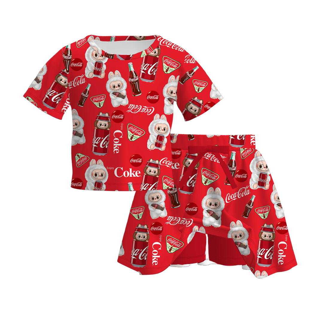 Labubu cute printed t-shirt &skirt culottes set sports suit