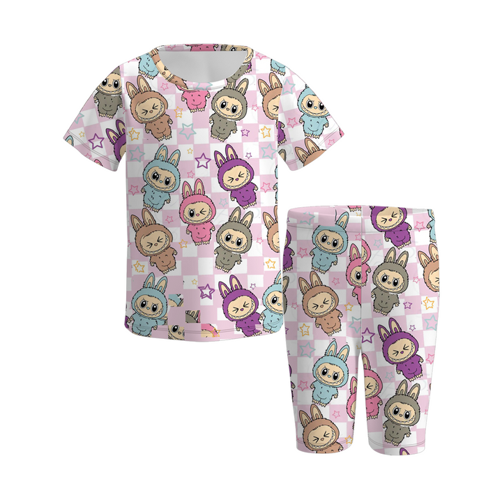 Labubu inspired cute printed sport short set