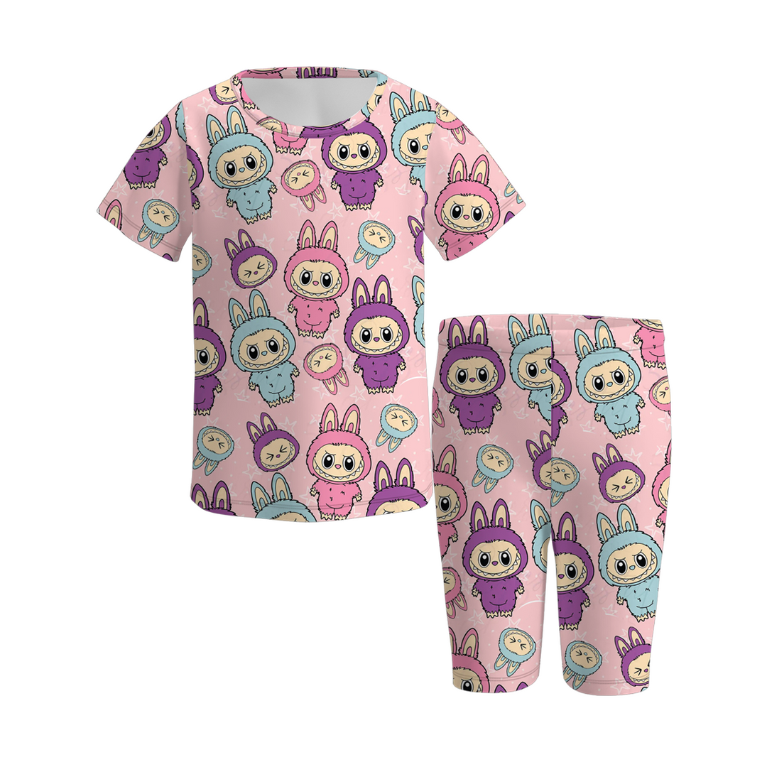 Labubu inspired cute printed sport short set