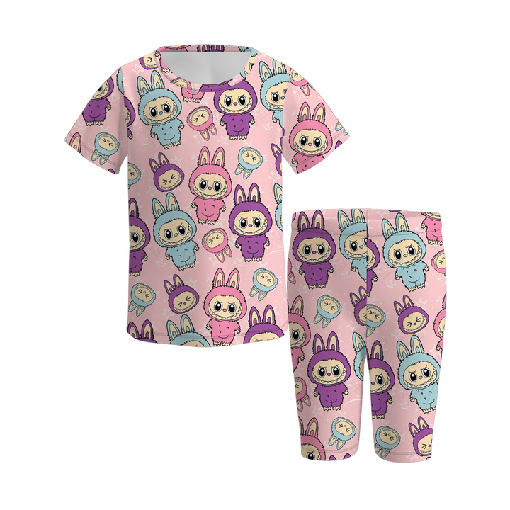 Labubu inspired cute printed sport short set