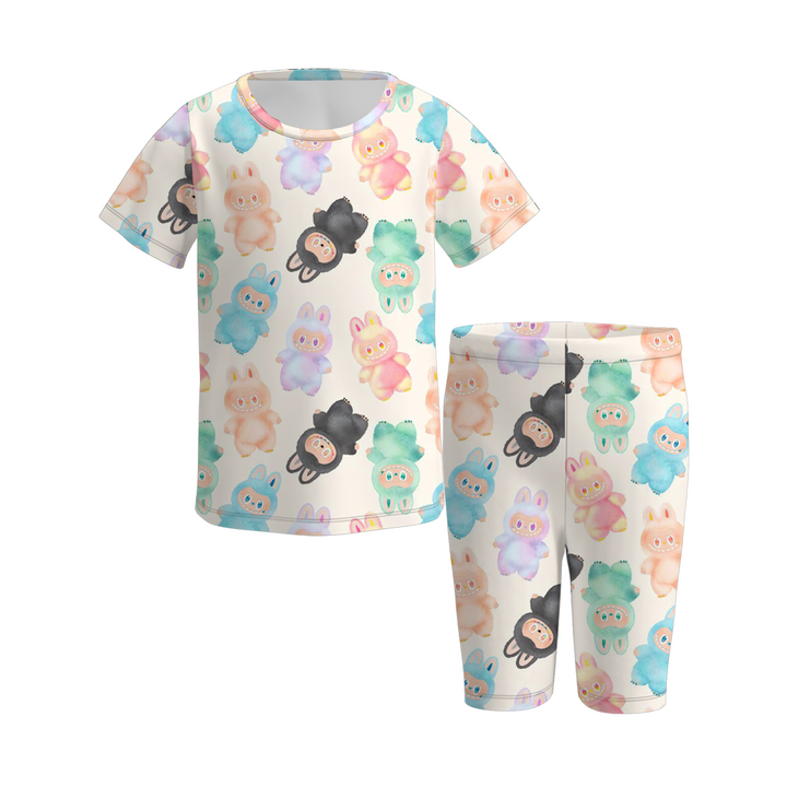 Labubu inspired cute printed sport short set