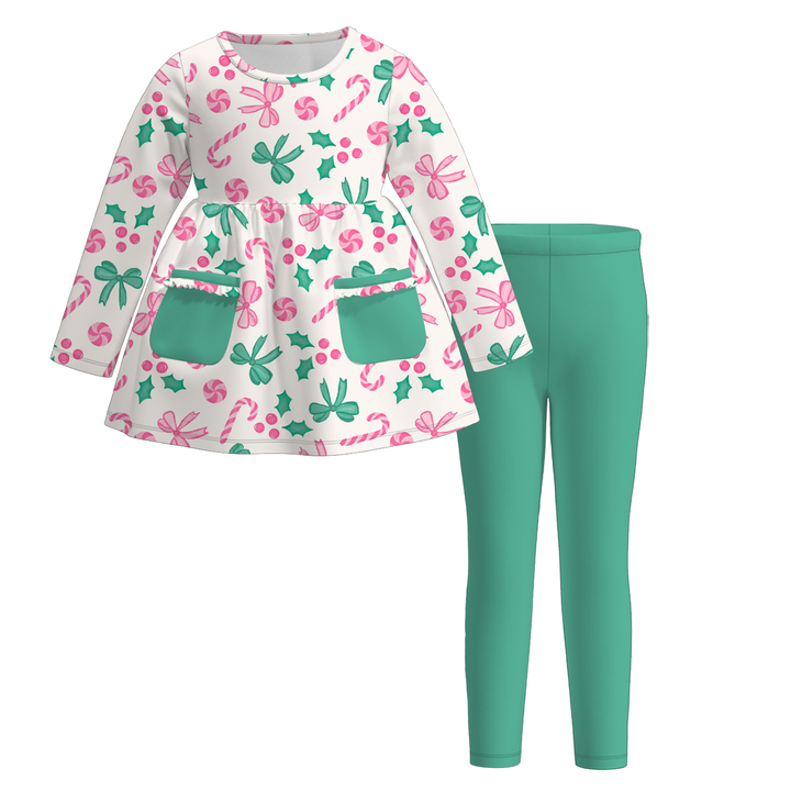 Christmas pocket top&leggings 2pcs set