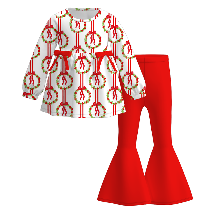 Christmas vibe cute bowknot top&bell pant set