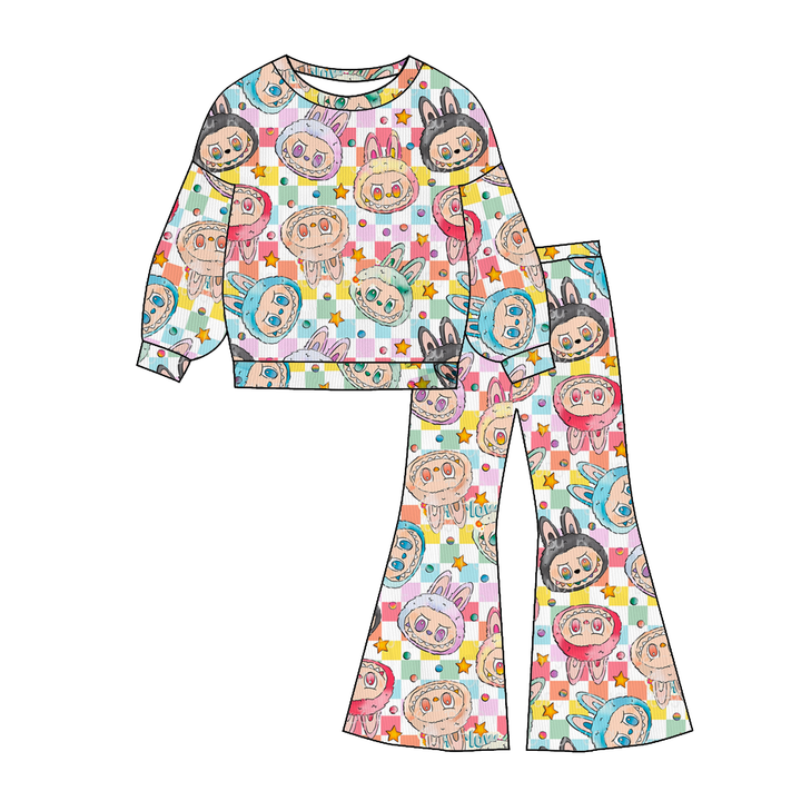 Labubu cute printed sweatshirt&bell pant set