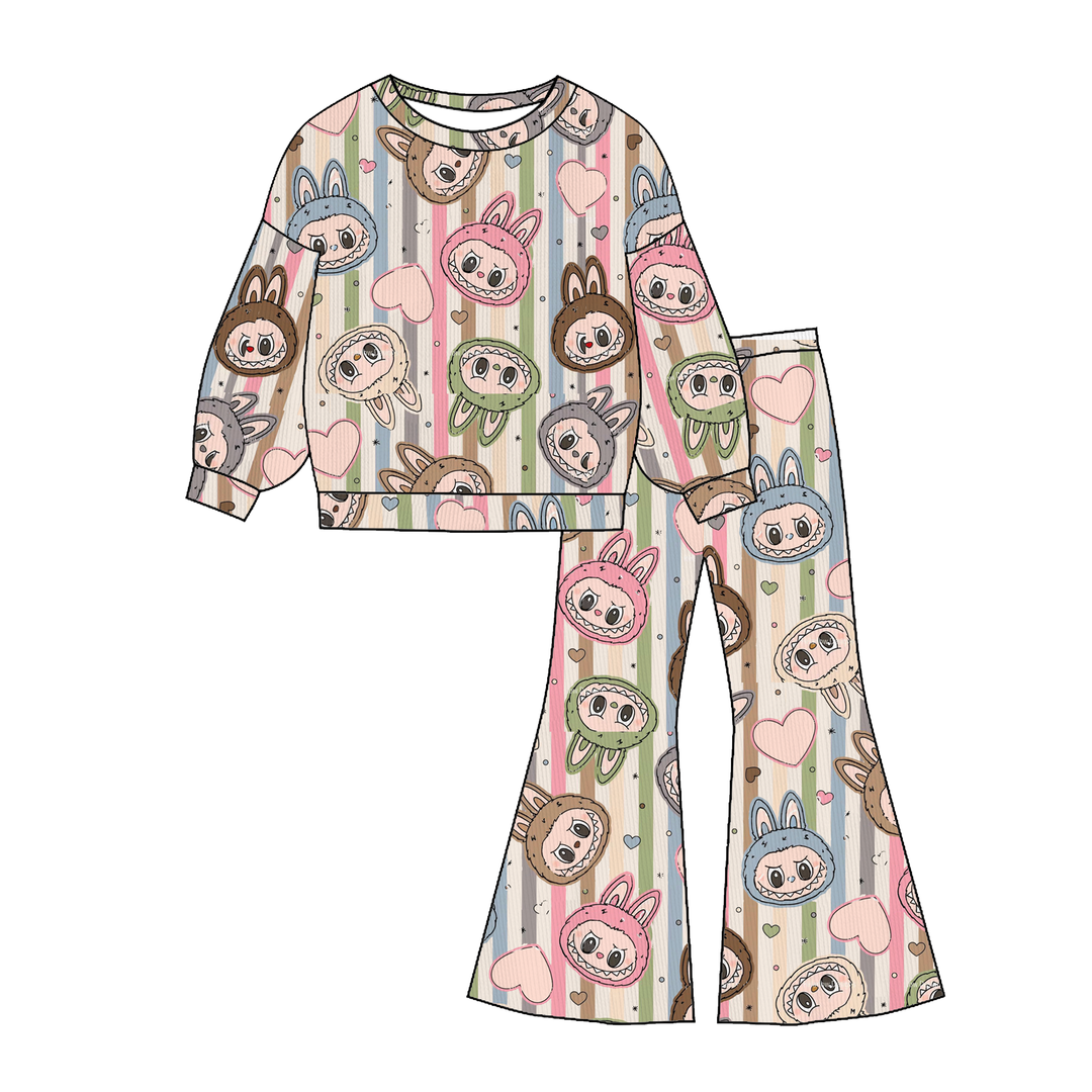 Labubu cute printed sweatshirt&bell pant set
