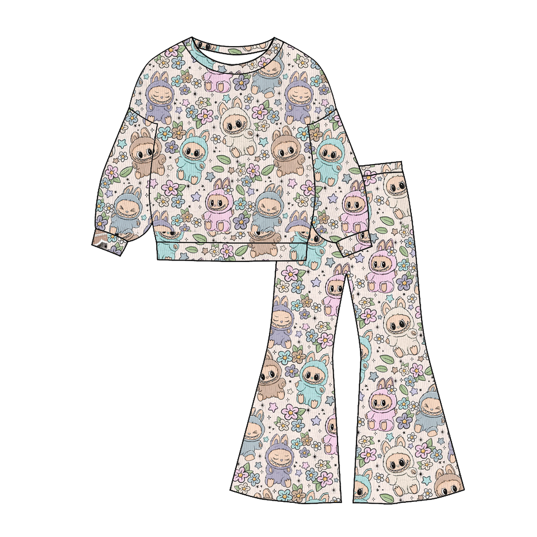 Labubu cute printed sweatshirt&bell pant set