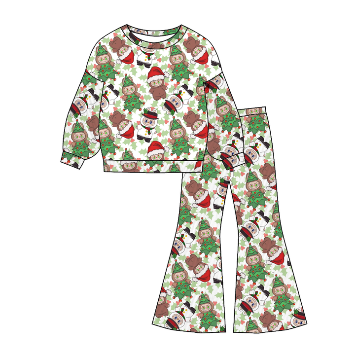 Labubu cute printed sweatshirt&bell pant set