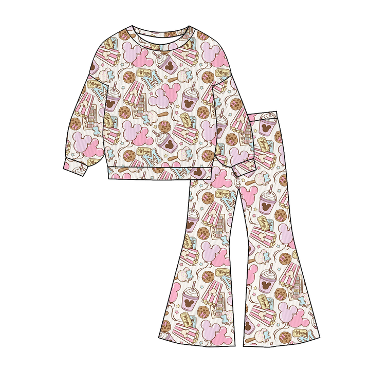 Labubu cute printed sweatshirt&bell pant set