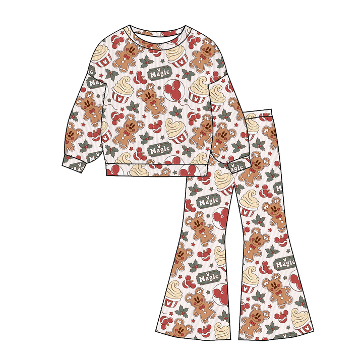 Labubu cute printed sweatshirt&bell pant set