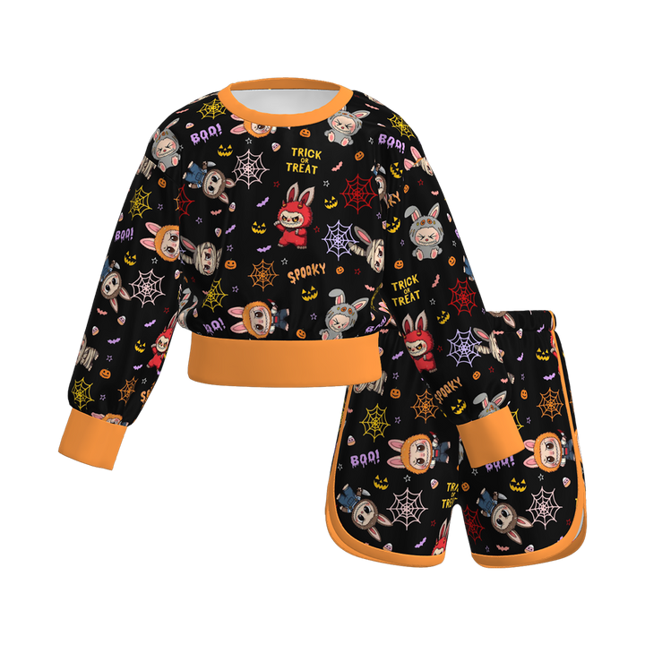 Halloween Labubu printed sweatshirt casual 2pcs set