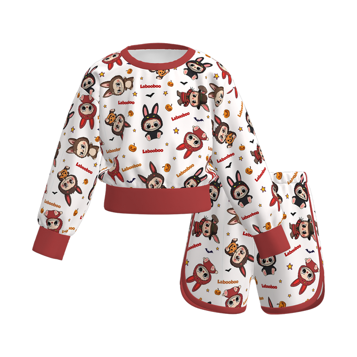 Halloween Labubu printed sweatshirt casual 2pcs set
