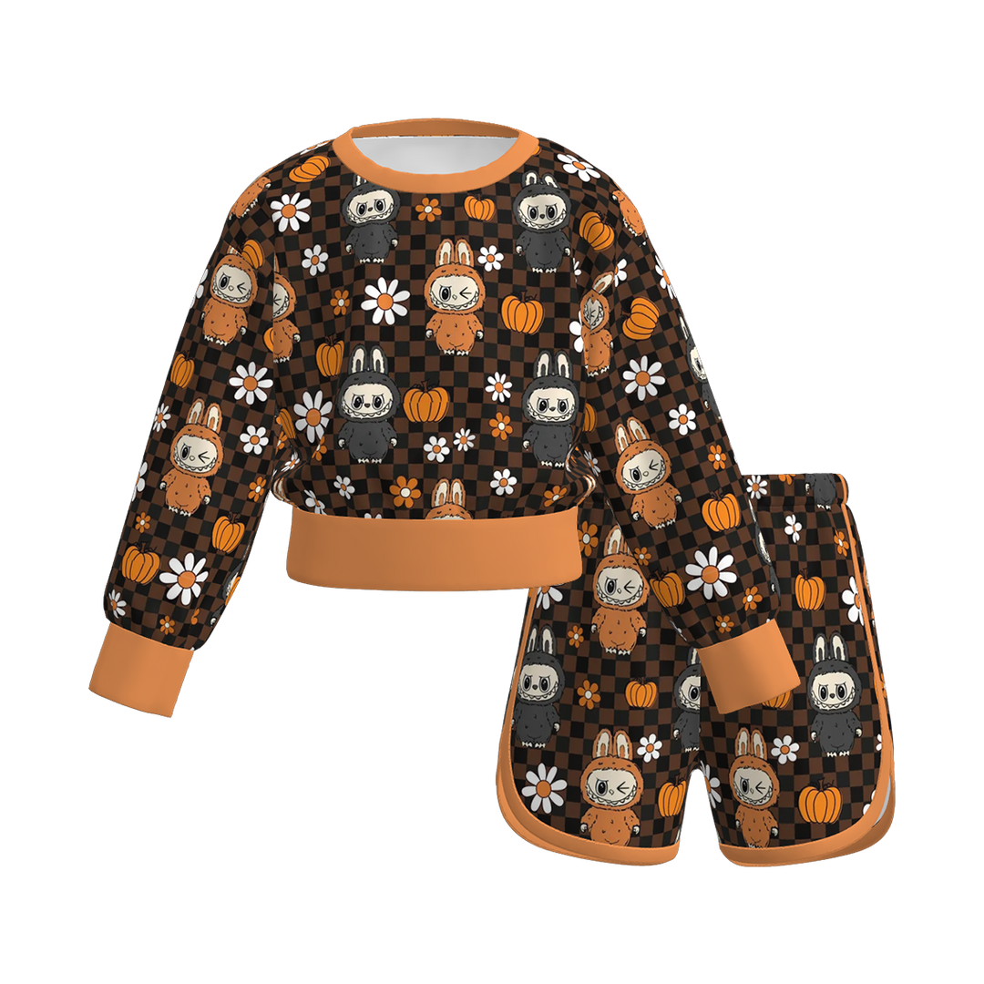 Halloween Labubu printed sweatshirt casual 2pcs set